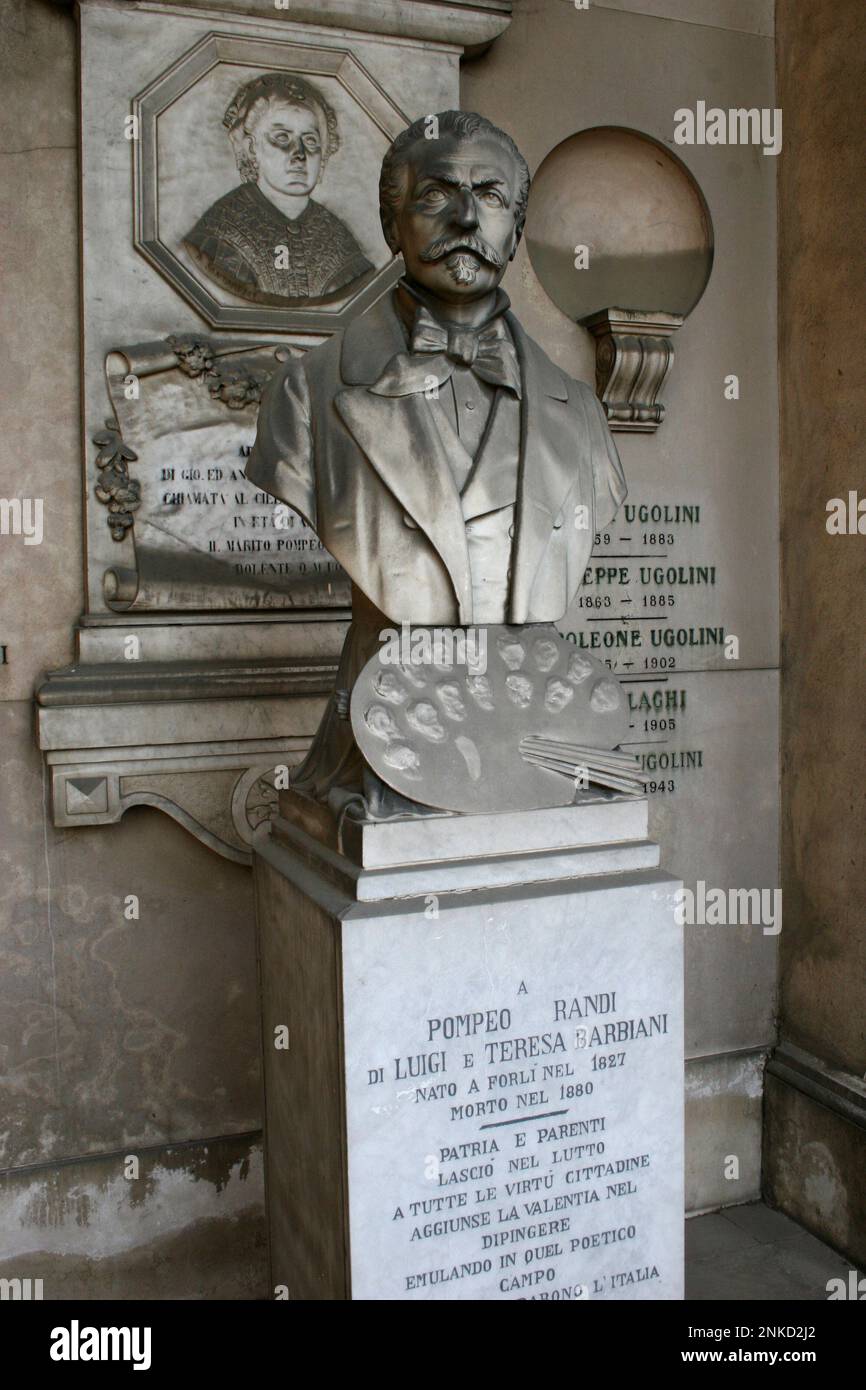 2008 . Forlì , ITALY : The italian painter POMPEO RANDI ( 1827 - 1880 ) .  Monument tomb at Cimitero Monumentale  in Forlì  . - PITTORE - ILLUSTRATORE - marble - marmo -  Cementery - monumento funebre - tomba - grave - sculpture - camposanto - CEMETERY -  CIMITERO - ROMA - ITALIA -  - ritratto - portrait  - GEOGRAPHY - GEOGRAFIA - STOCK - ARTE - ARTS - SCULPTURE - SCULTURA  - tavolozza - palette --- Photo by  Giovanbattista Brambilla --- ARCHIVIO GBB Stock Photo