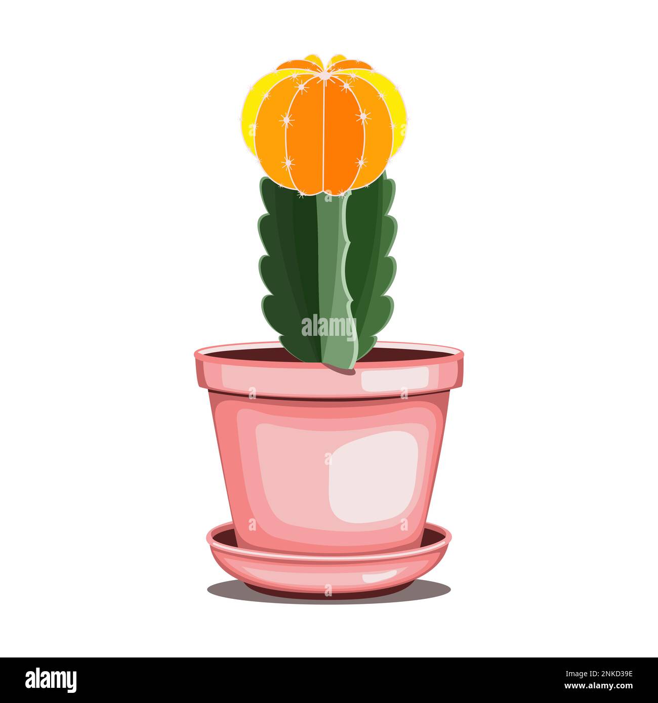 Moon cactus in ceramic pot in flat technique vector illustration Stock Vector