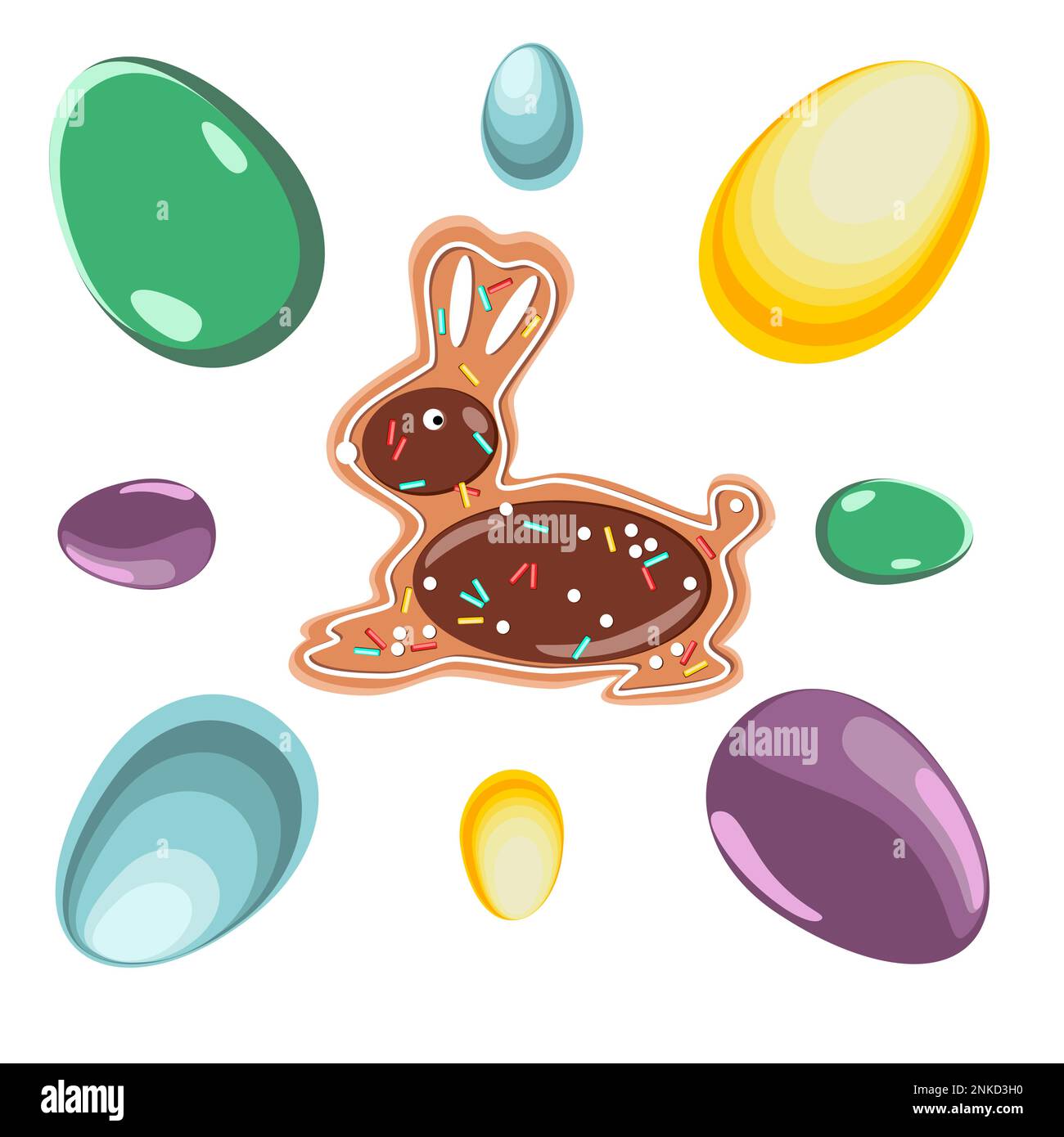 Gingerbread Easter bunny with eggs vector illustration Stock Vector