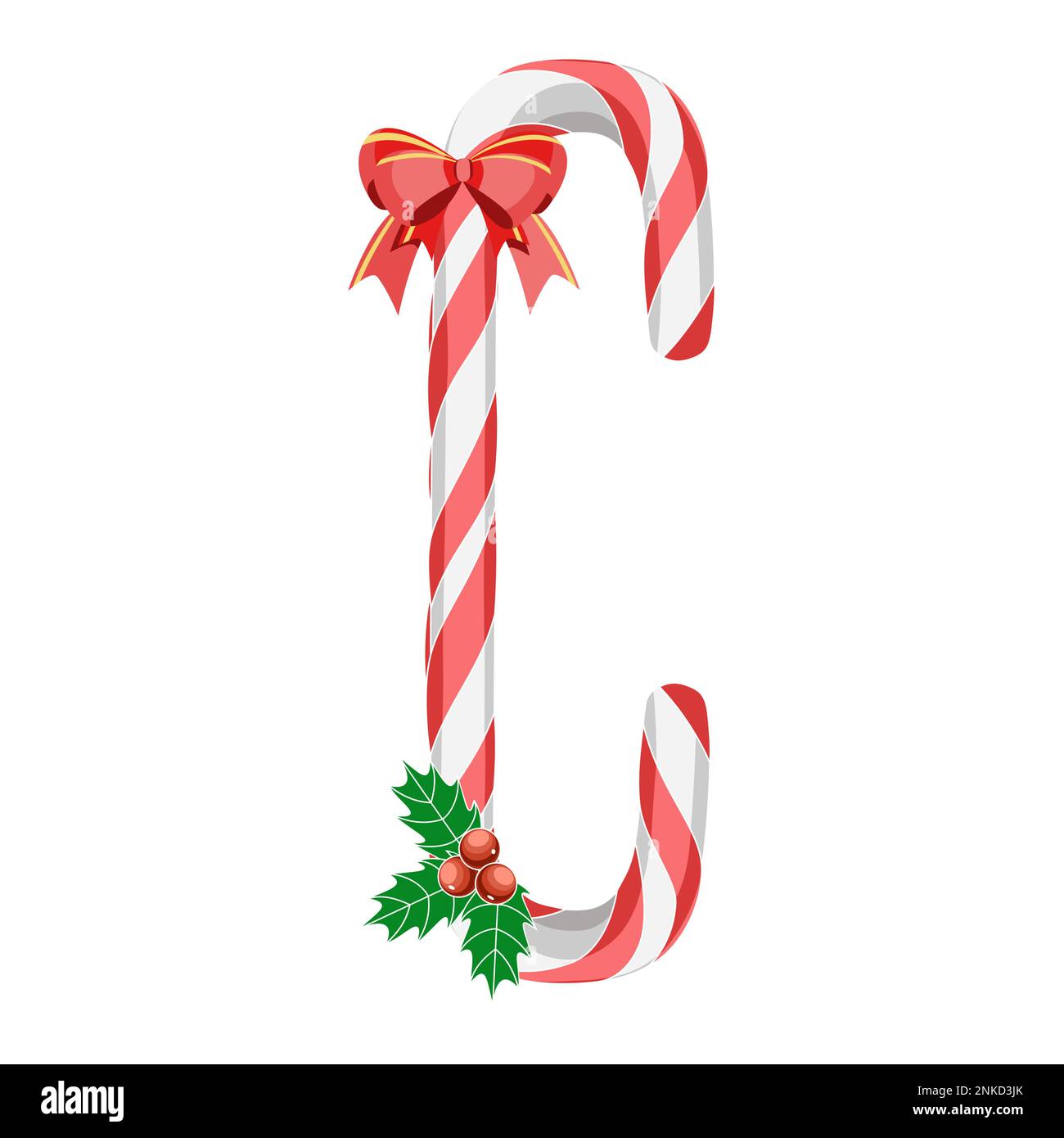 Letter C in Christmas candy canes with decorations vector illustration Stock Vector