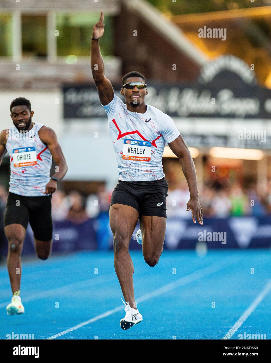 Fred Kerley (USA) cruises to the finish line to win the 200m at the