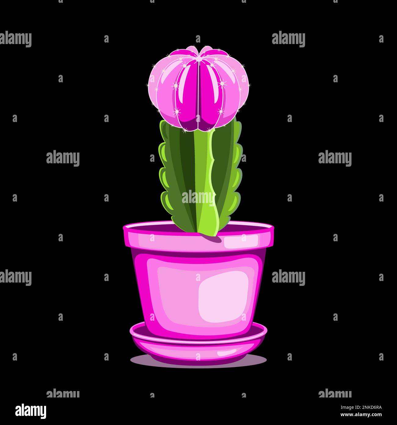 Blossom succulent in ceramic pot in flat technique vector illustration Stock Vector