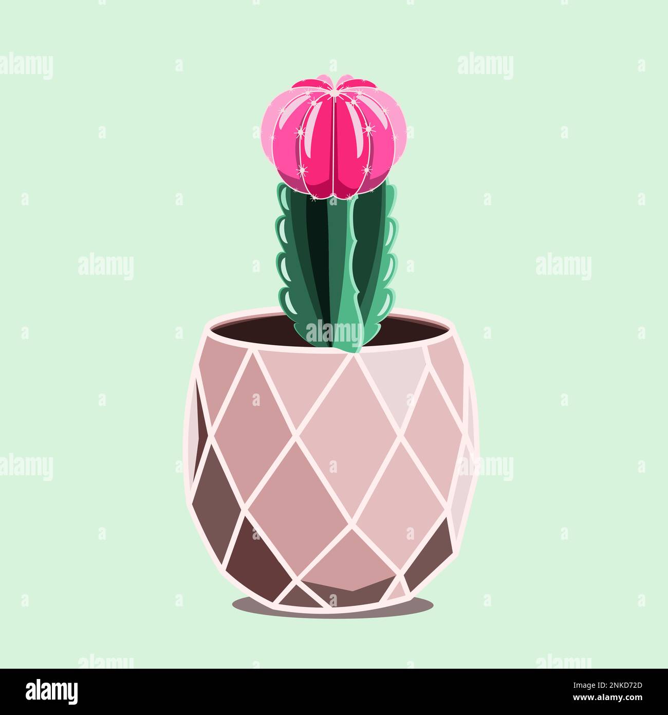 Blossom succulent in ceramic pot in flat technique vector illustration Stock Vector