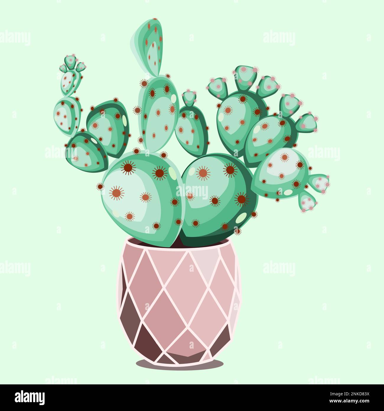 Prickly pear cactus in ceramic pot in flat technique vector illustration Stock Vector