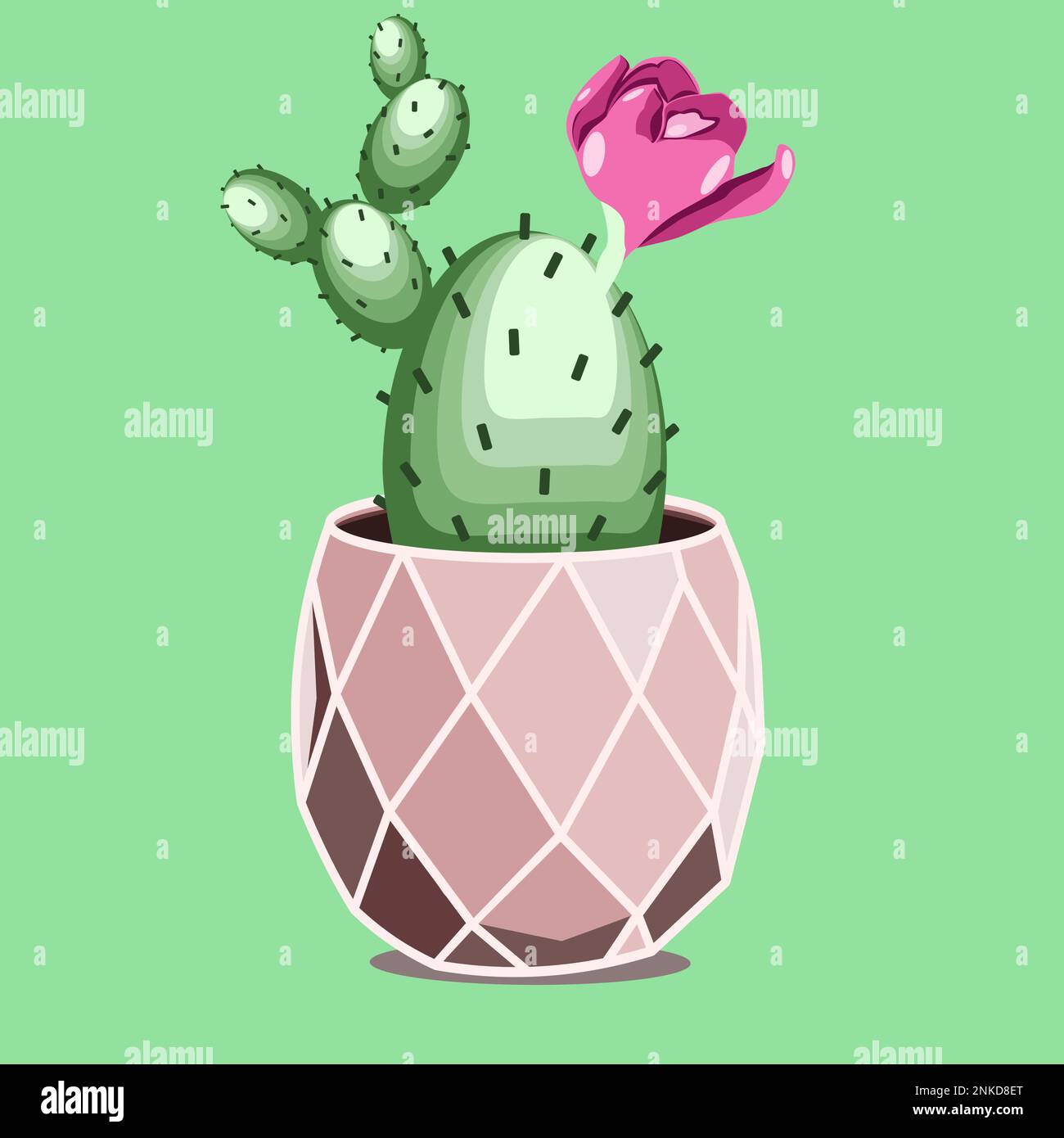Blossom cactus in ceramic pot in flat technique vector illustration Stock Vector