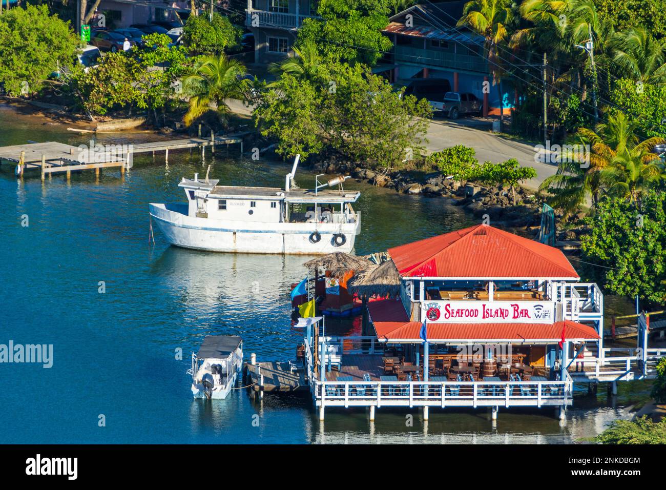 Seafood Island Bar, Roatan, Honduras. Stock Photo