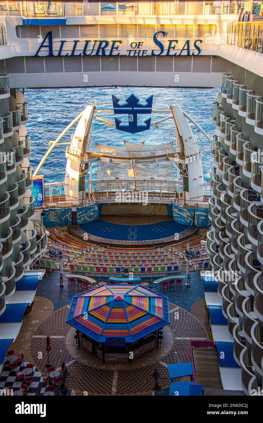 The stern (back) of the Allure of the Seas, Royal Caribbean cruise line. Stock Photo