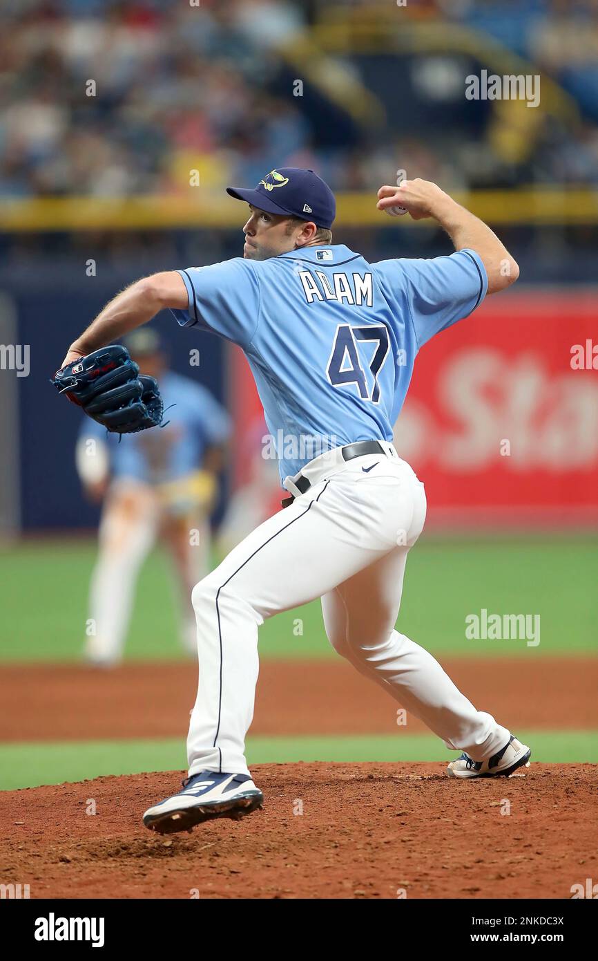 St. Petersburg, FL USA; Tampa Bay Rays relief pitcher Jason Adam (47)  delivers a pitch during an MLB game against the Boston Red Sox on  Wednesday, Apr Stock Photo - Alamy