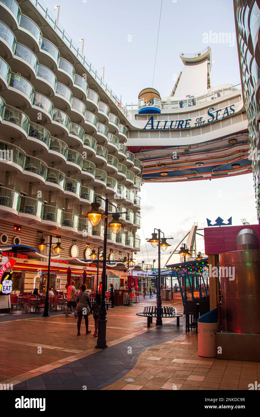 A view of the stern (back) of the Allure of the Seas, Royal Caribbean cruise line. Stock Photo