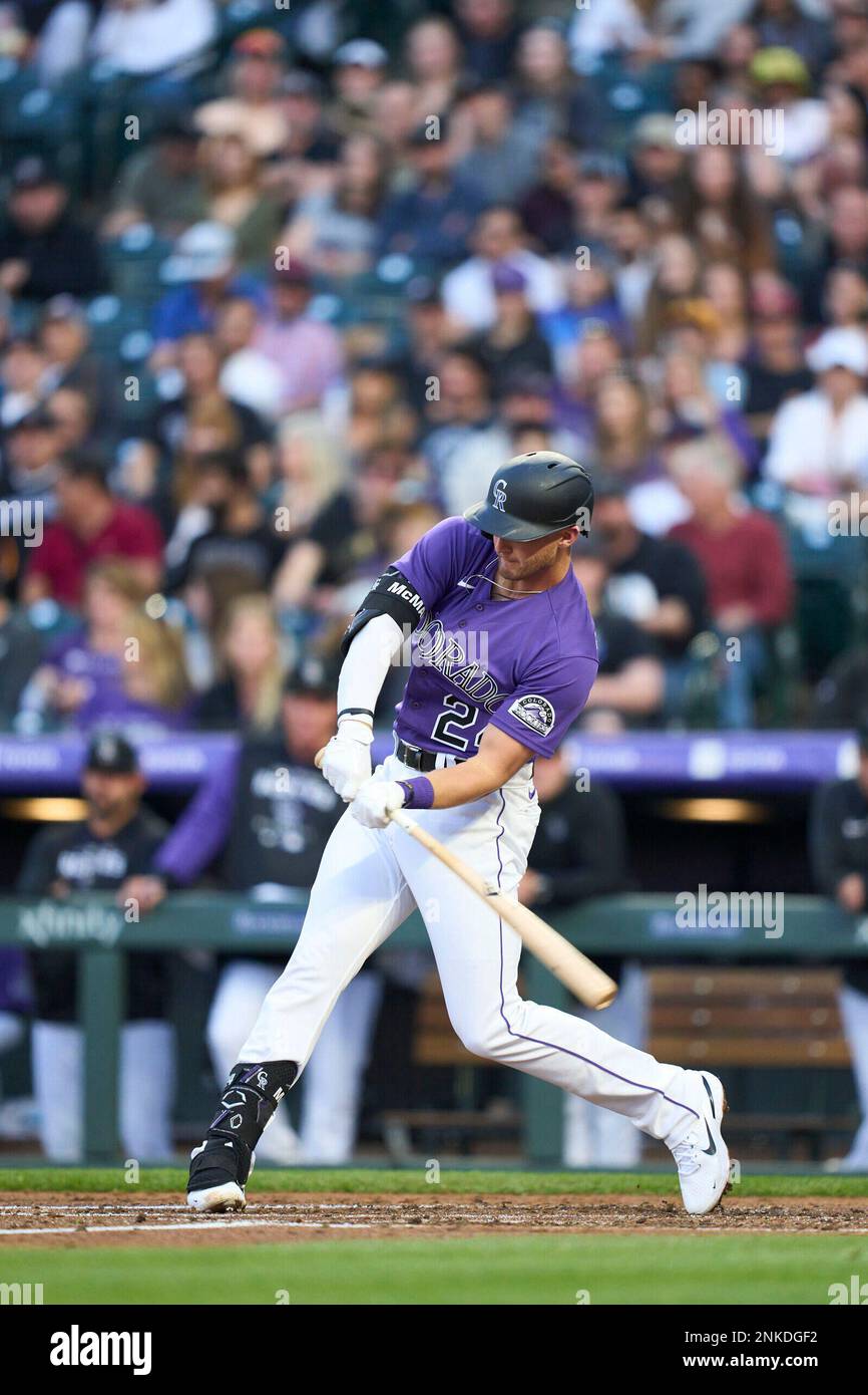 LOS ANGELES, CA - APRIL 03: Colorado Rockies second baseman Ryan McMahon  (24) takes a lead off second base during a regular season game between the  Colorado Rockies and Los Angeles Dodgers