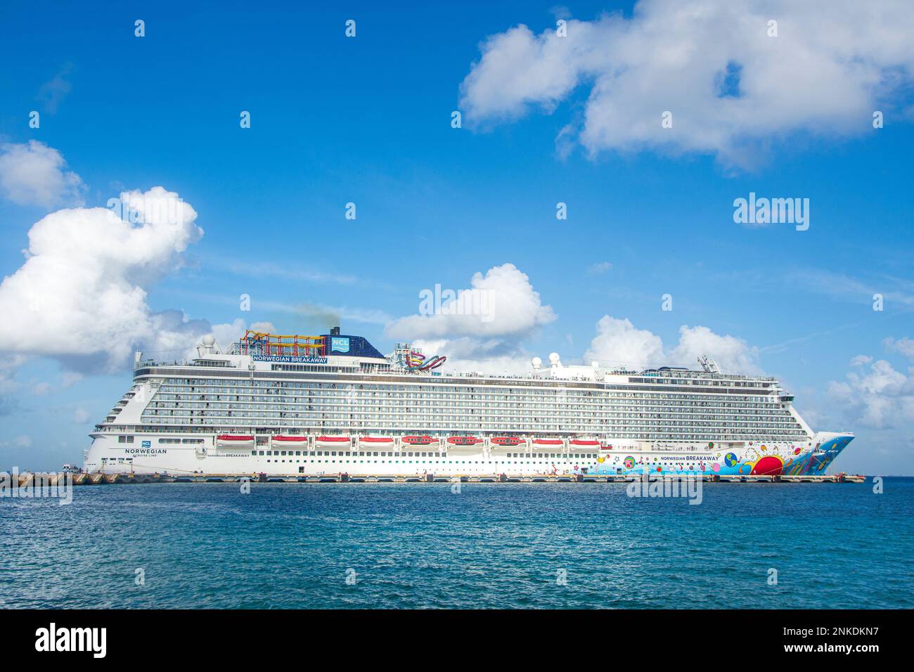 A Norwegian cruise ship leaving Cozumel, Mexico. Stock Photo