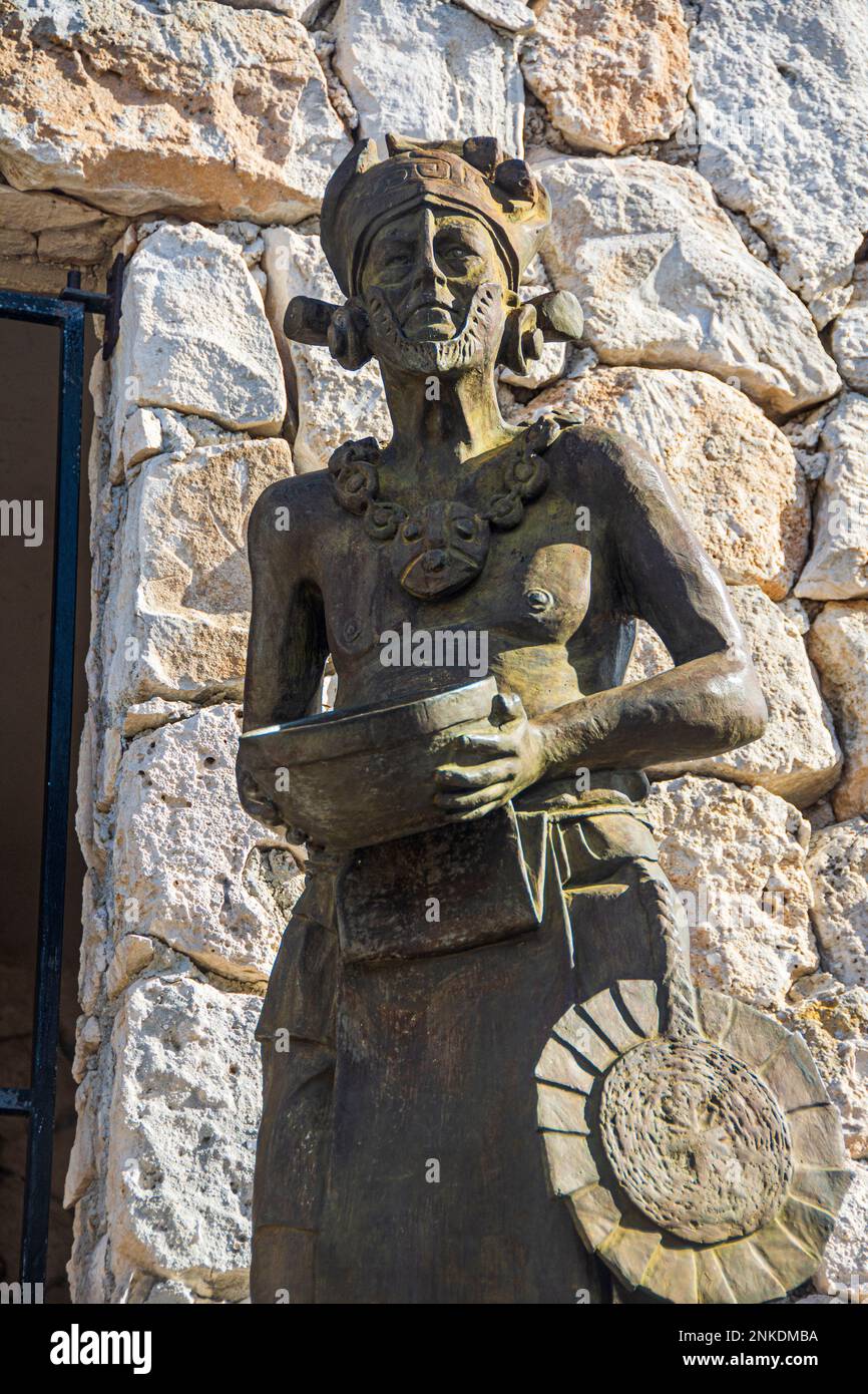 A cement statue of an indigenous woman, Cozumel, Mexico. Stock Photo