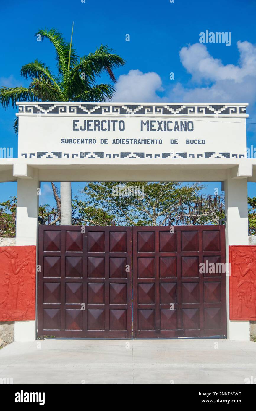 Mexican army base cozumel mexico sign signage allied forces hires