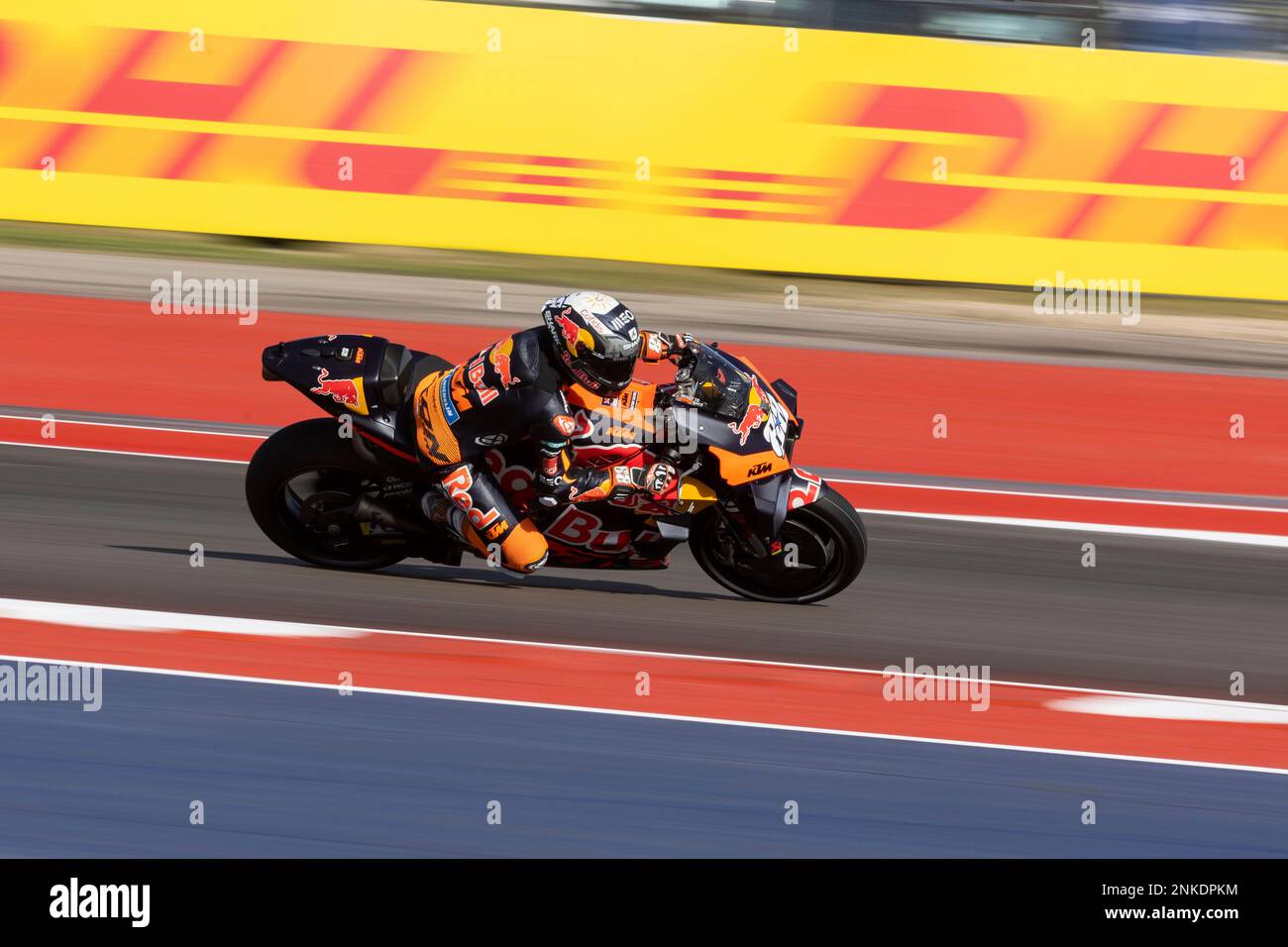 AUSTIN, TX - APRIL 08: Miguel Oliveira of Portugal and Red Bull KTM Factory  Racing speeds through turn six during Free Practice 1 of the MotoGP Red Bull  Grand Prix of the