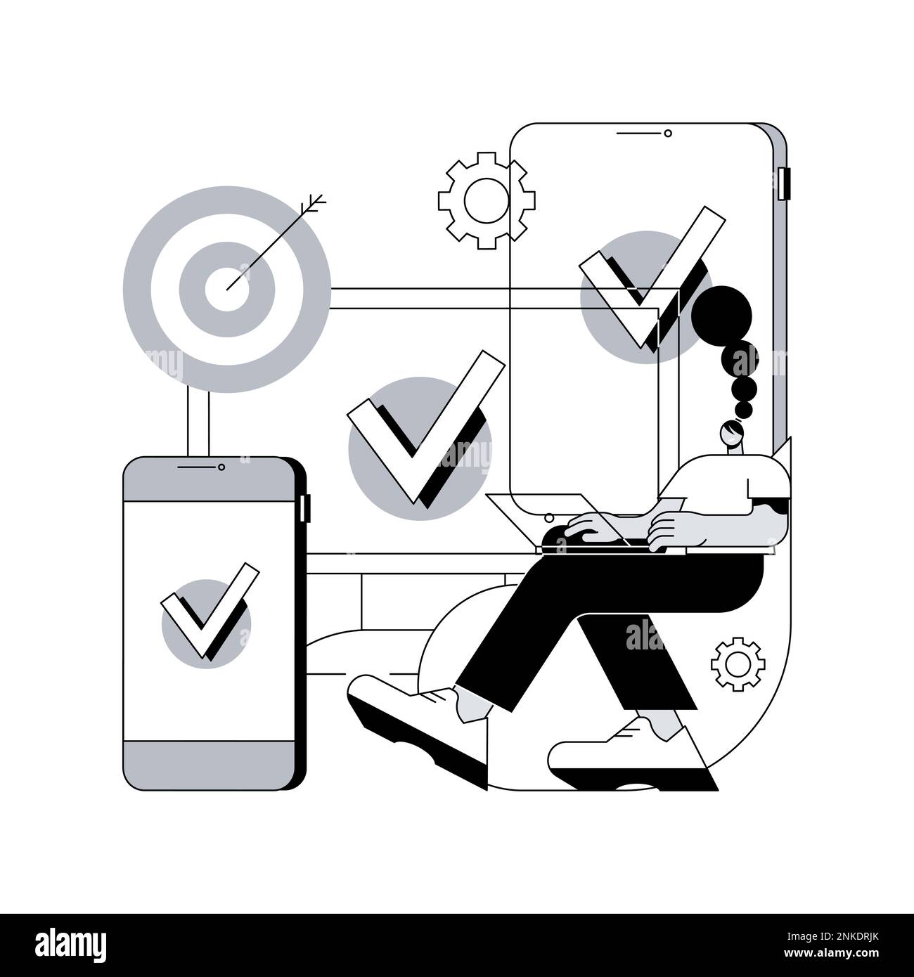 Cross-device tracking abstract concept vector illustration. Multi device use and reports, one user profile, cross-device tracking capability, analytics, device identification abstract metaphor. Stock Vector