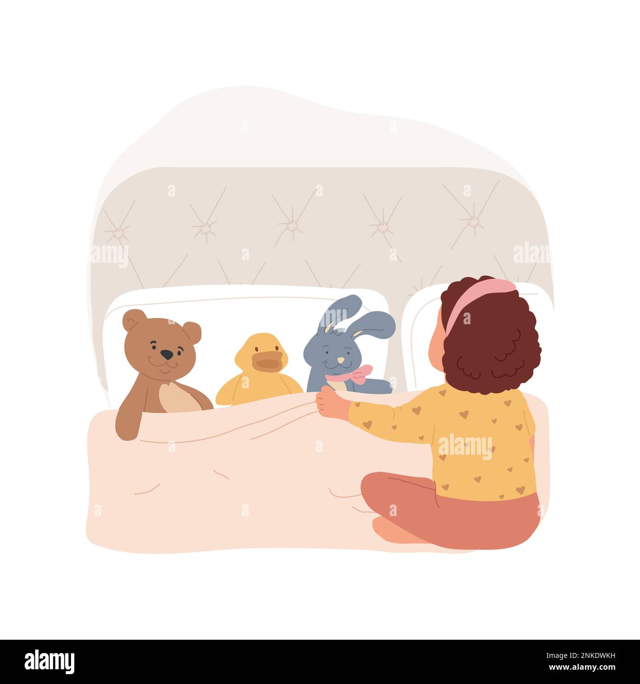 Putting to bed stuffed toys isolated cartoon vector illustration