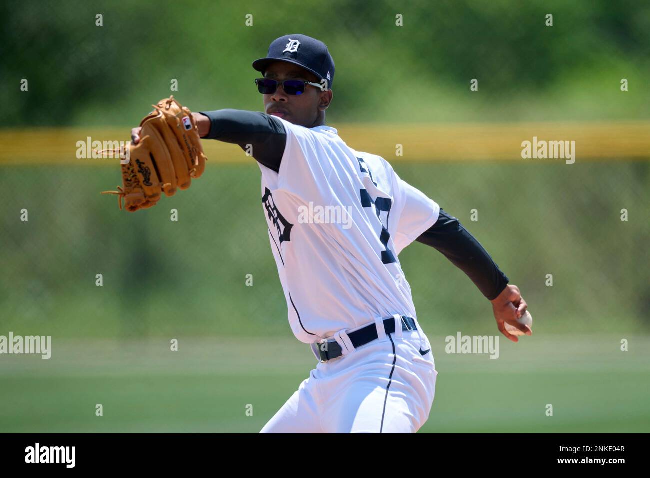 Detroit Tigers pitcher Joel Baez (72) throws live batting practice