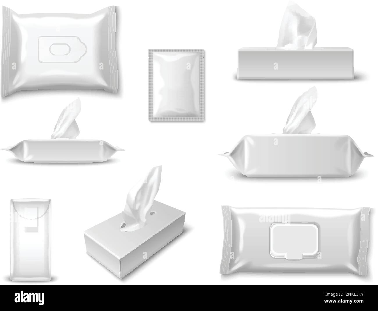 Paper tissue and wet wipes realistic mockup set isolated vector