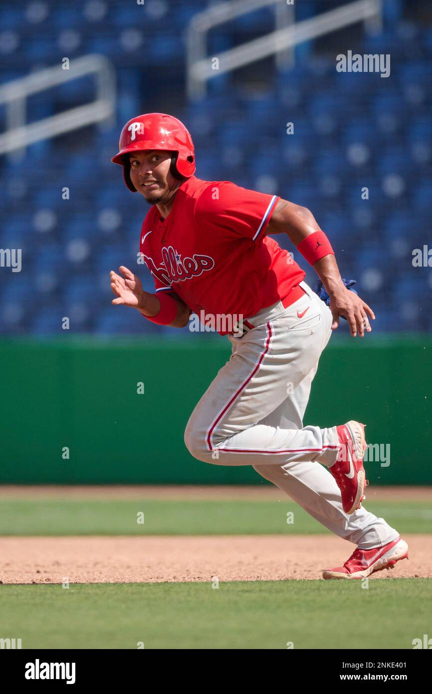 Philadelphia Phillies Alexeis Azuaje (5) steals second base during