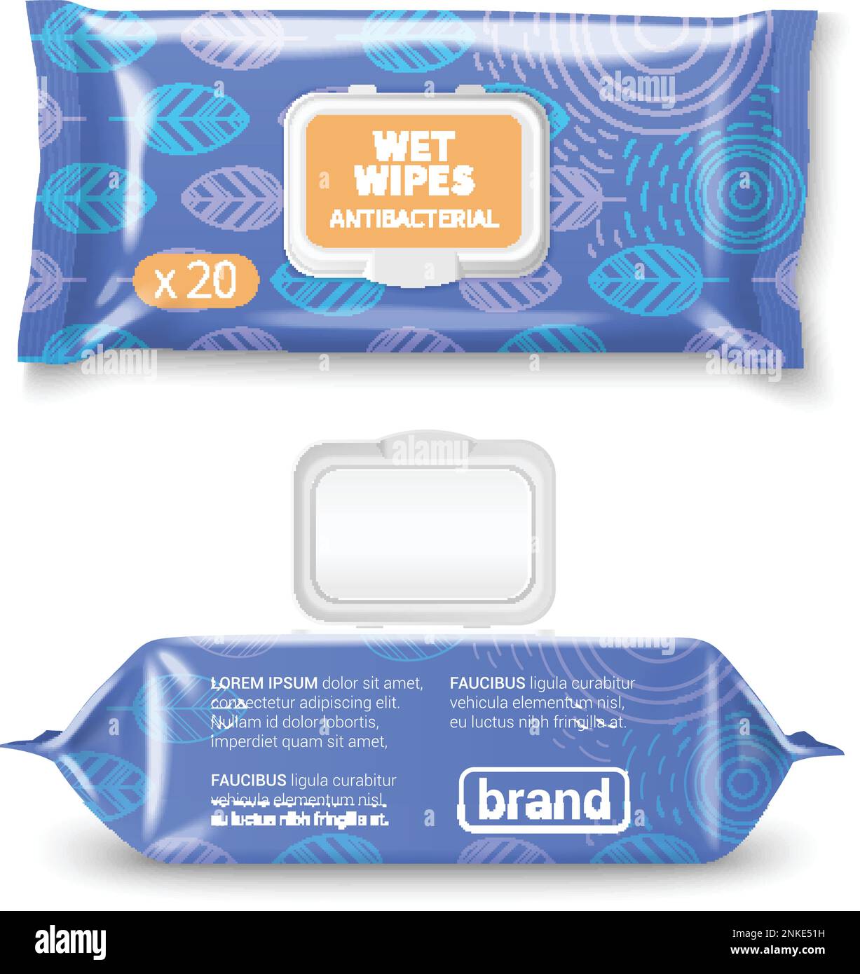 Wet wipe tissues realistic package mockup set with branding template