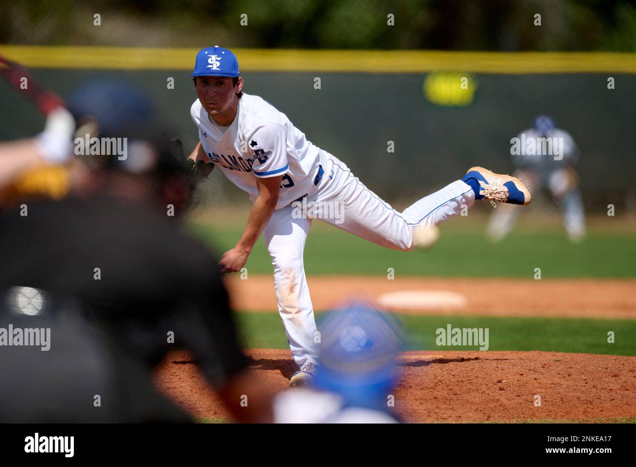 Indiana State Sycamores pitcher Will Goebel (39) during an NCAA baseball game against the Merrimack Warriors on February 25, 2022 at Centennial Park in Port Charlotte, Florida. (Mike Janes/Four Seam Images via AP) Stock Photo