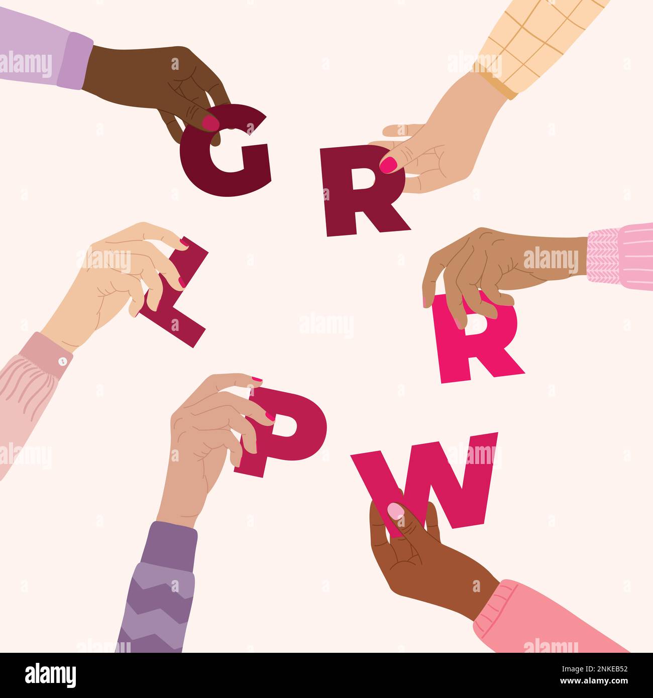 Girl power poster. Female hands hold world grl pwr. Woman empowerment, girl power, fight for gender equality, feminism and sisterhood concept. Hand dr Stock Vector