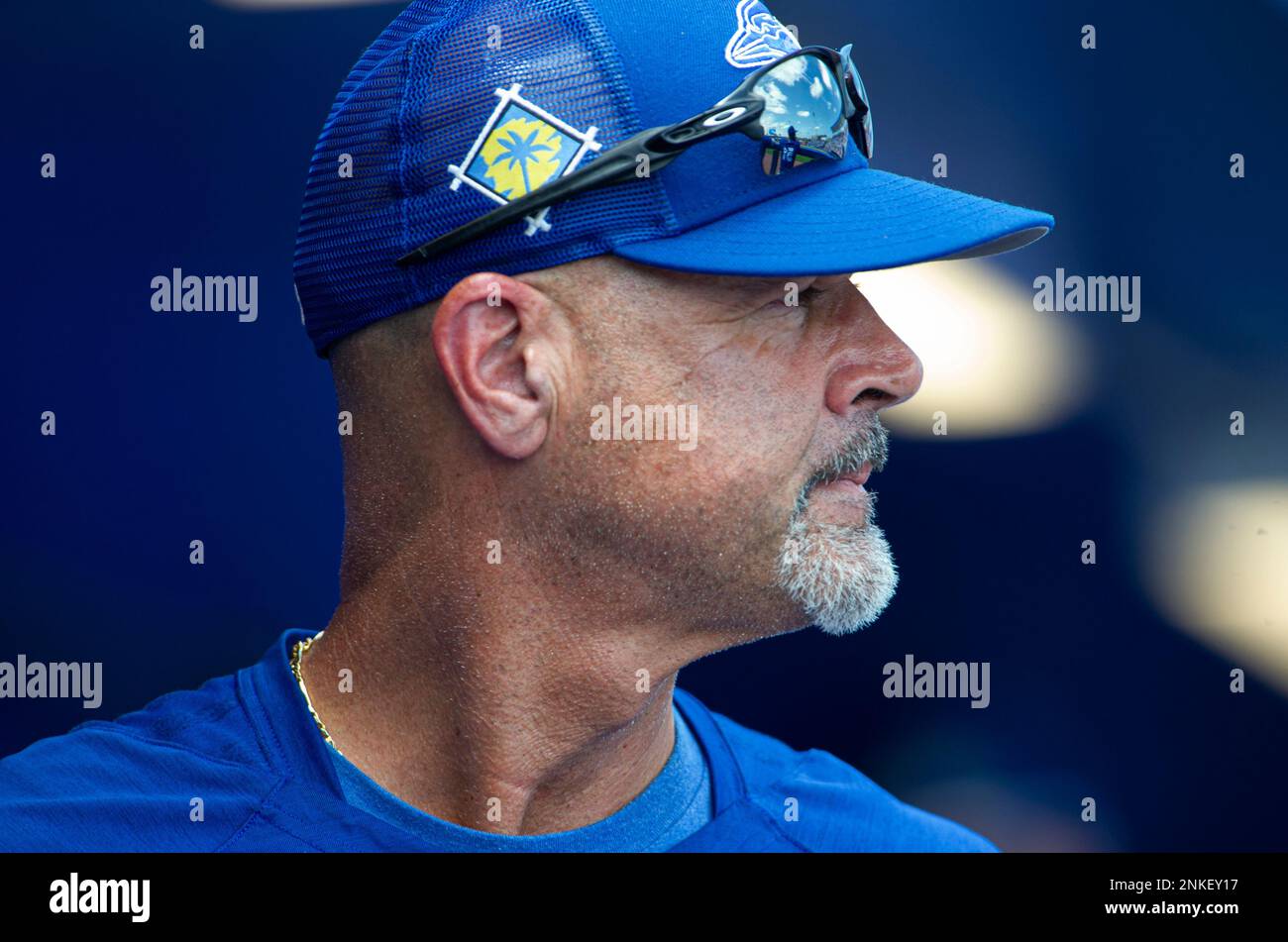 Toronto Blue Jays pitching coach Pete Walker watches the team's spring training baseball game