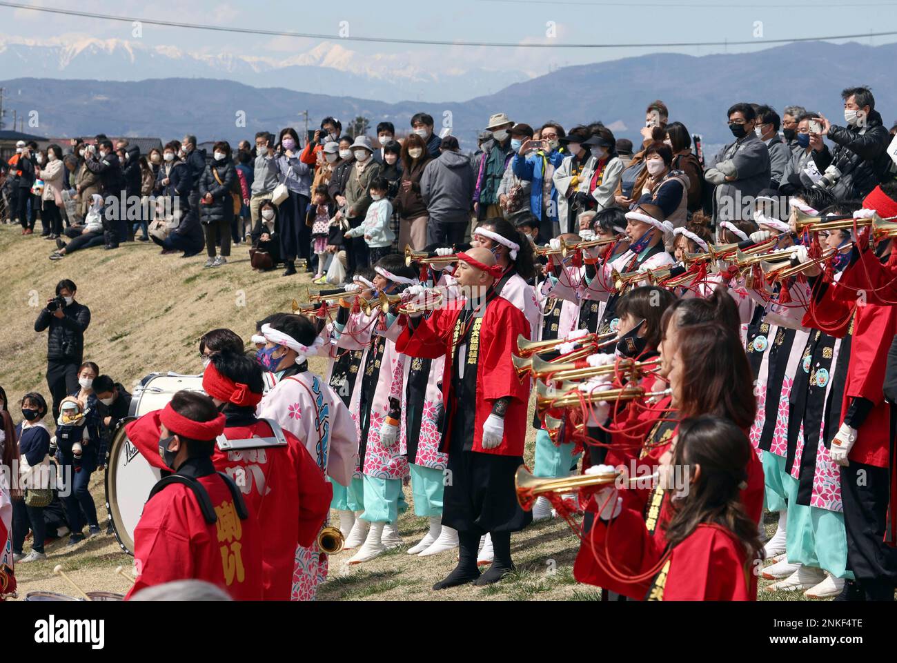 Villagers perform a Shinto ritual to purifiy huge trees for the ...