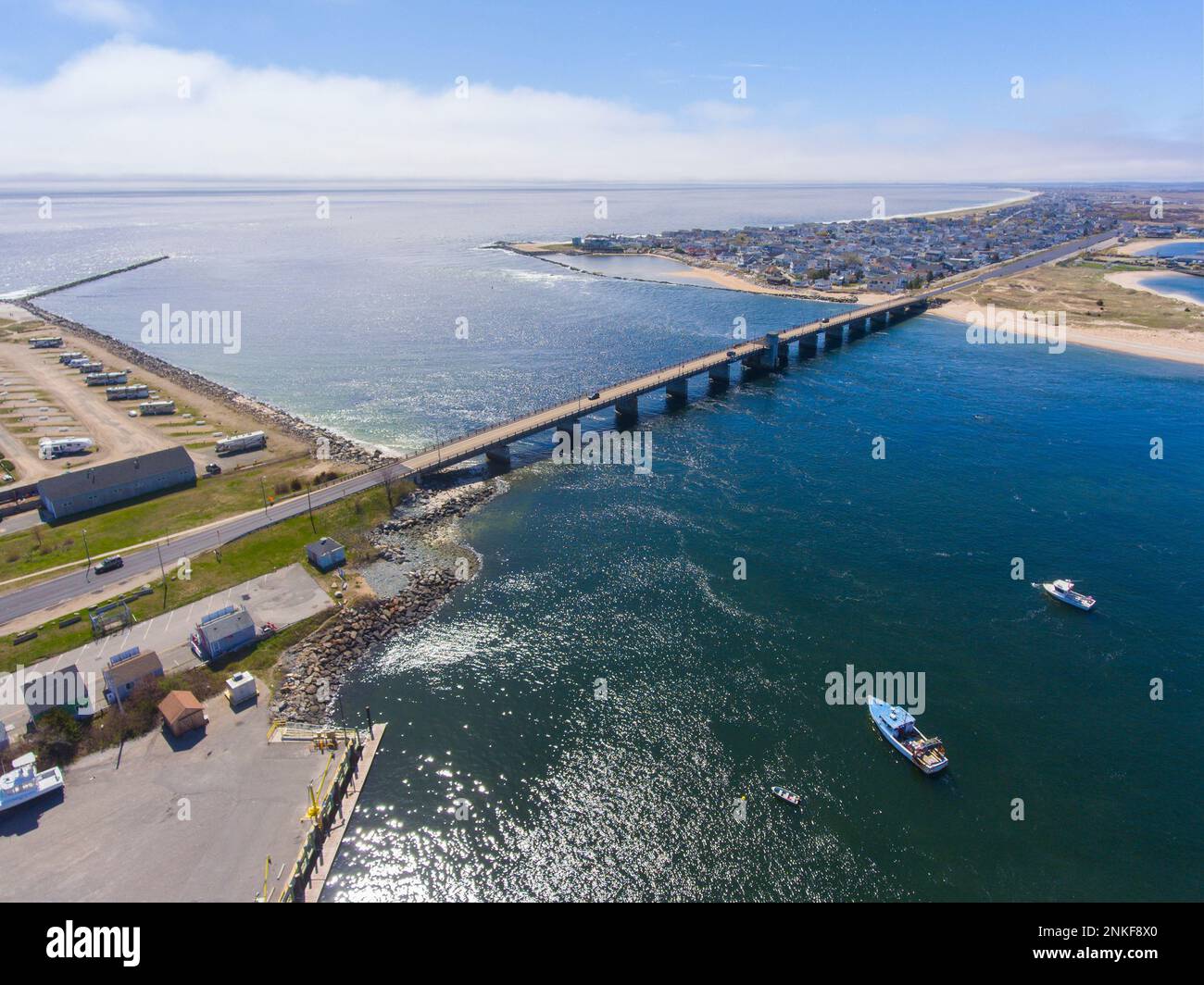 Hampton Bridge over Hampton River near the mouth to Atlantic Ocean between Hampton Beach and