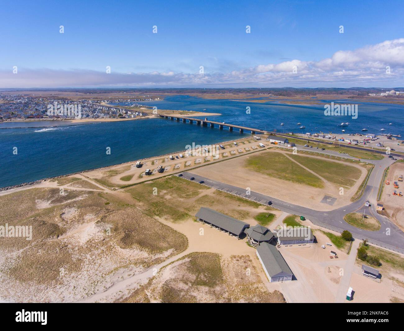 Hampton Bridge over Hampton River near the mouth to Atlantic Ocean between Hampton Beach and