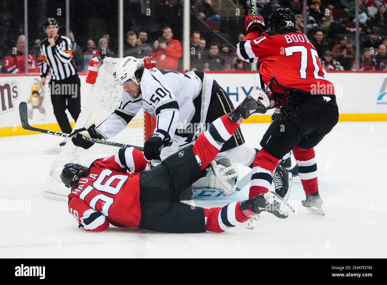 New Jersey Devils' Jesper Boqvist (70) during the second period of an NHL  hockey game against the Los Angeles Kings Thursday, Feb. 23, 2023, in  Newark, N.J. (AP Photo/Frank Franklin II Stock