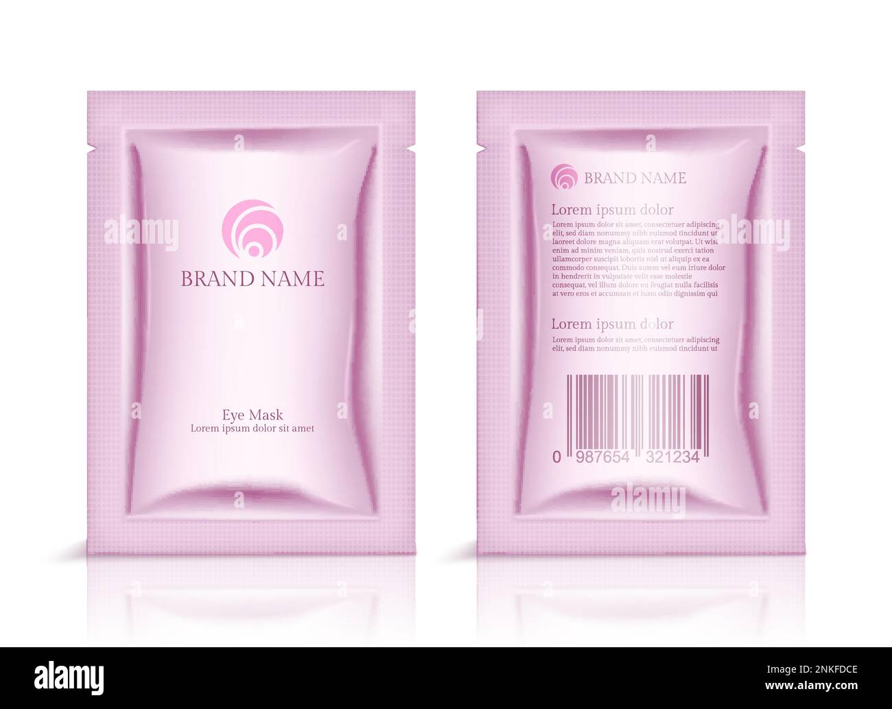 Realistic sachet packet cosmetic mask design set of two sides with pink
