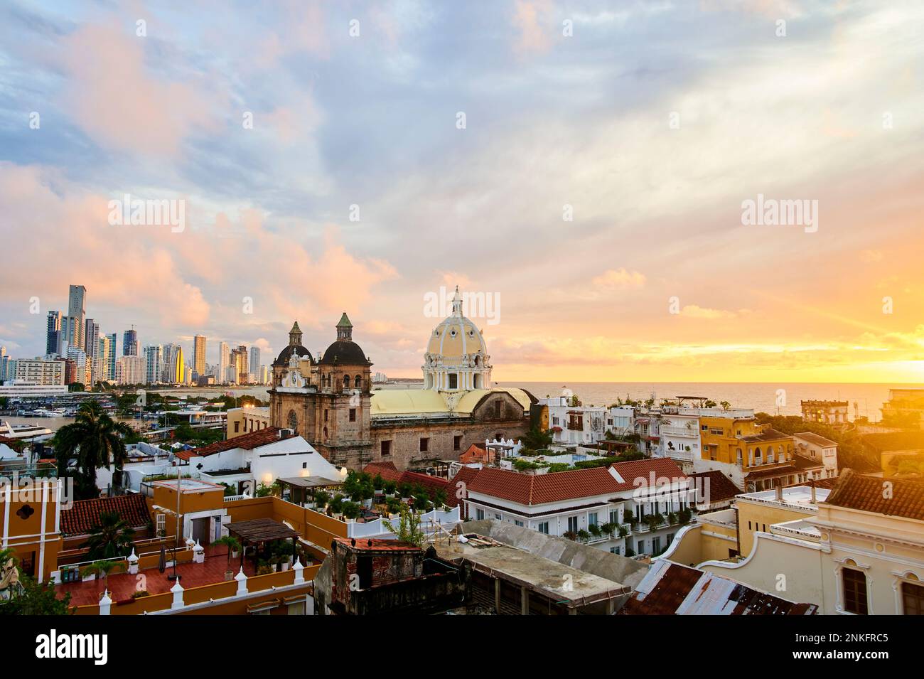 Aerial view buildings cartagena city sunset hires stock photography