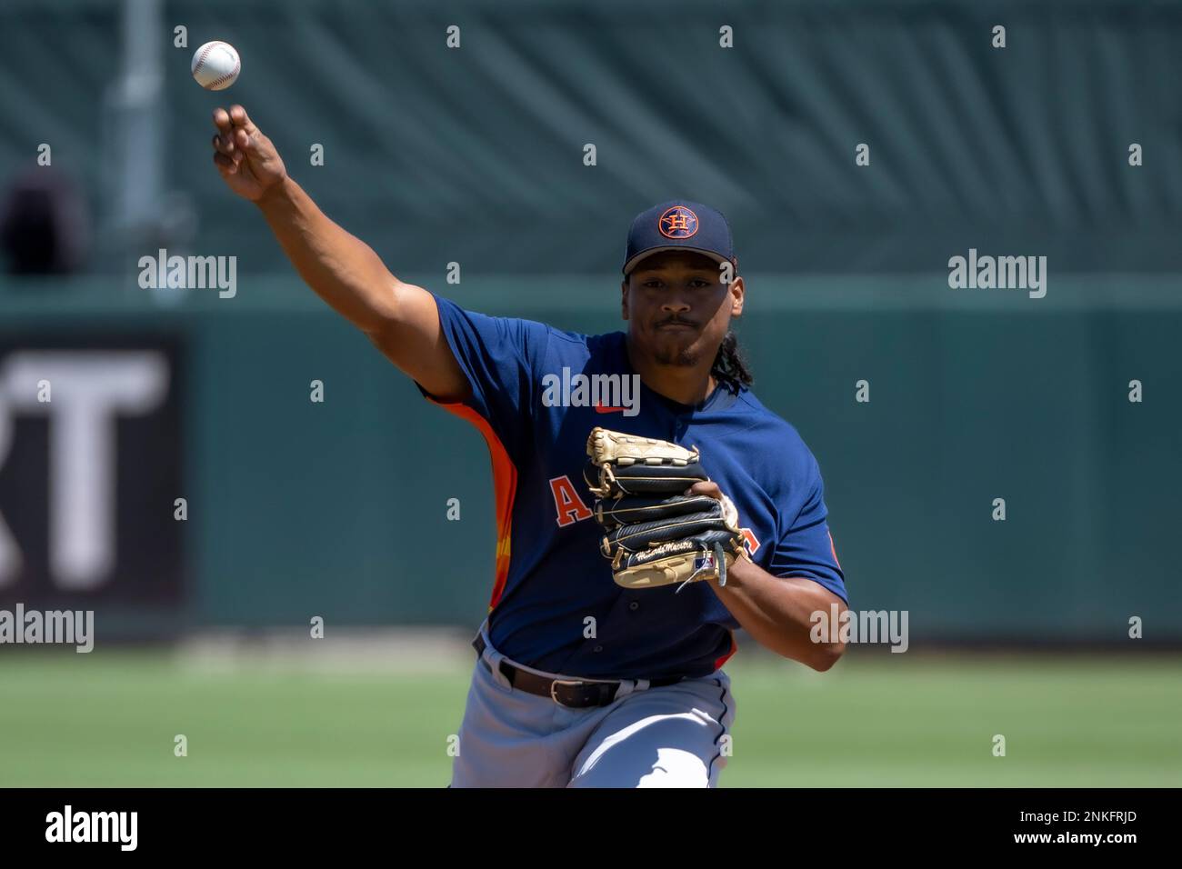 Houston Astros pitcher Luis Garcia is in the home dugout during