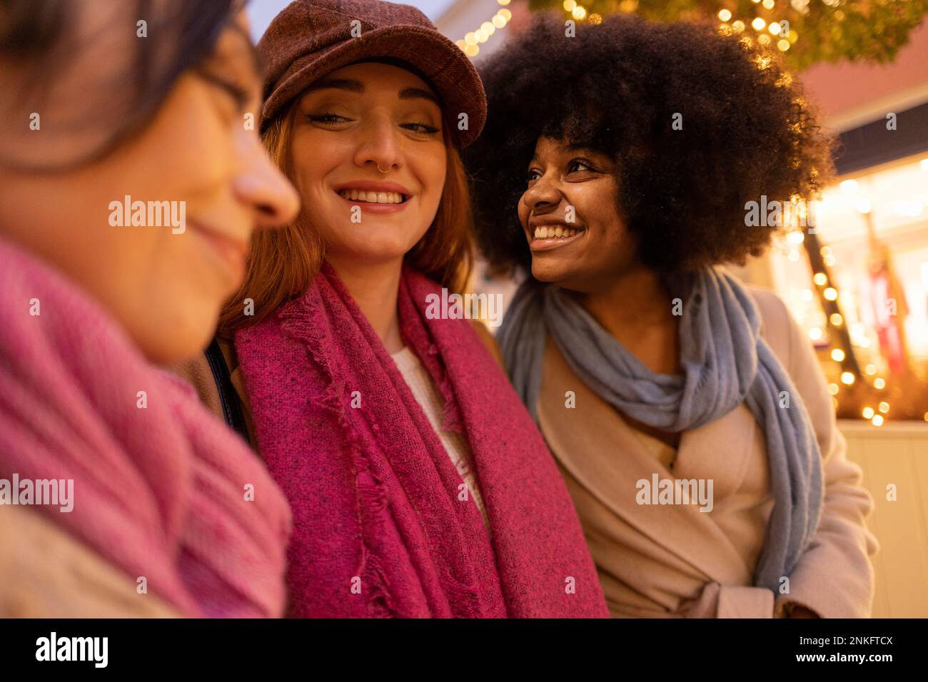 Smiling multiracial friends enjoying together Stock Photo