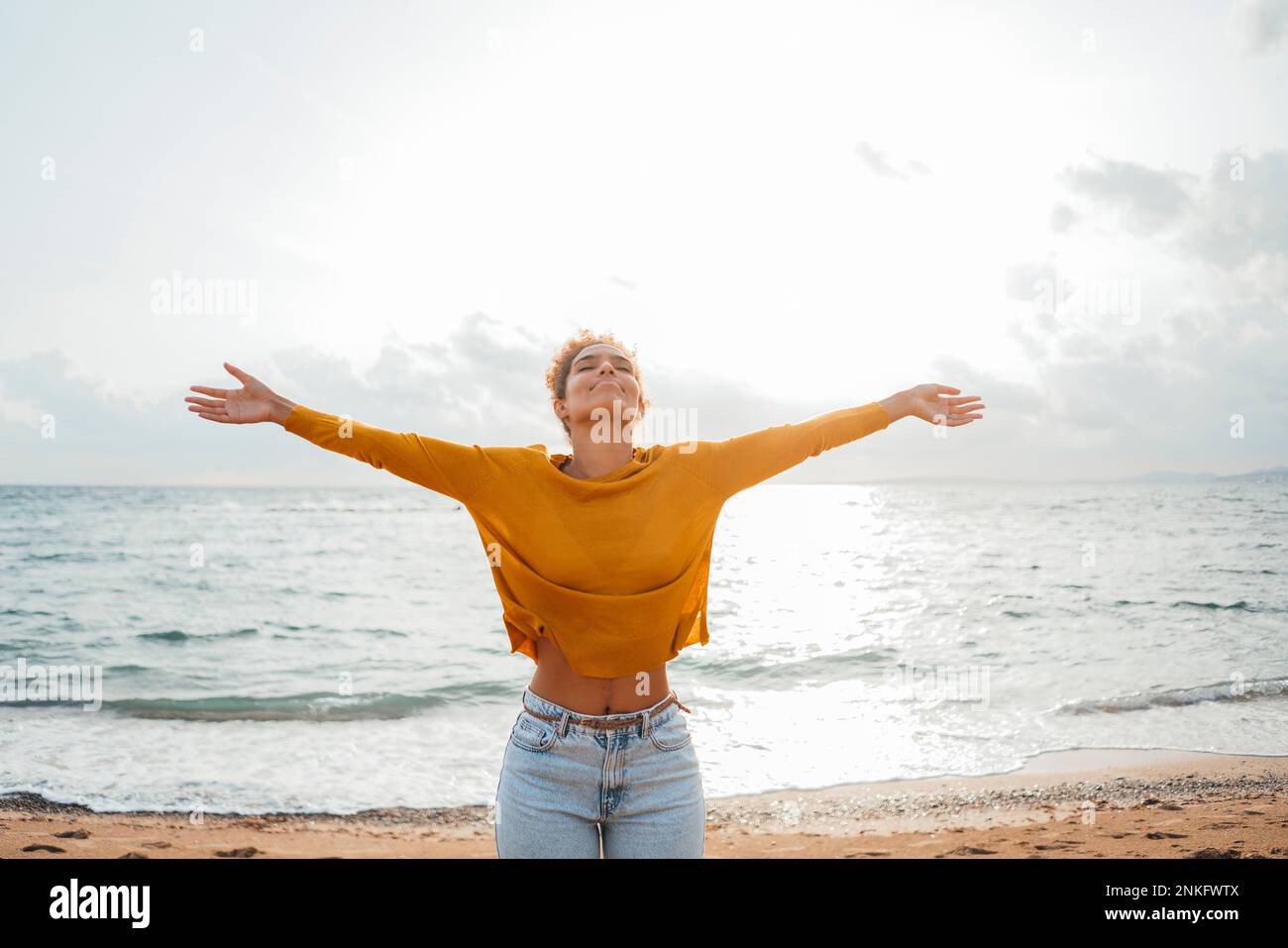 Carefree african american woman beach hi-res stock photography and ...