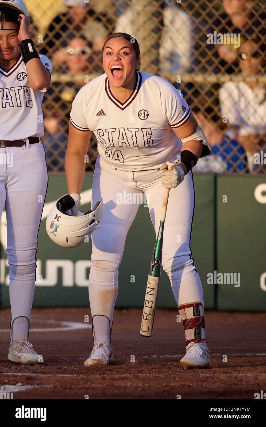 Mississippi State Bulldogs Matalasi Faapito (34) celebrates a home run