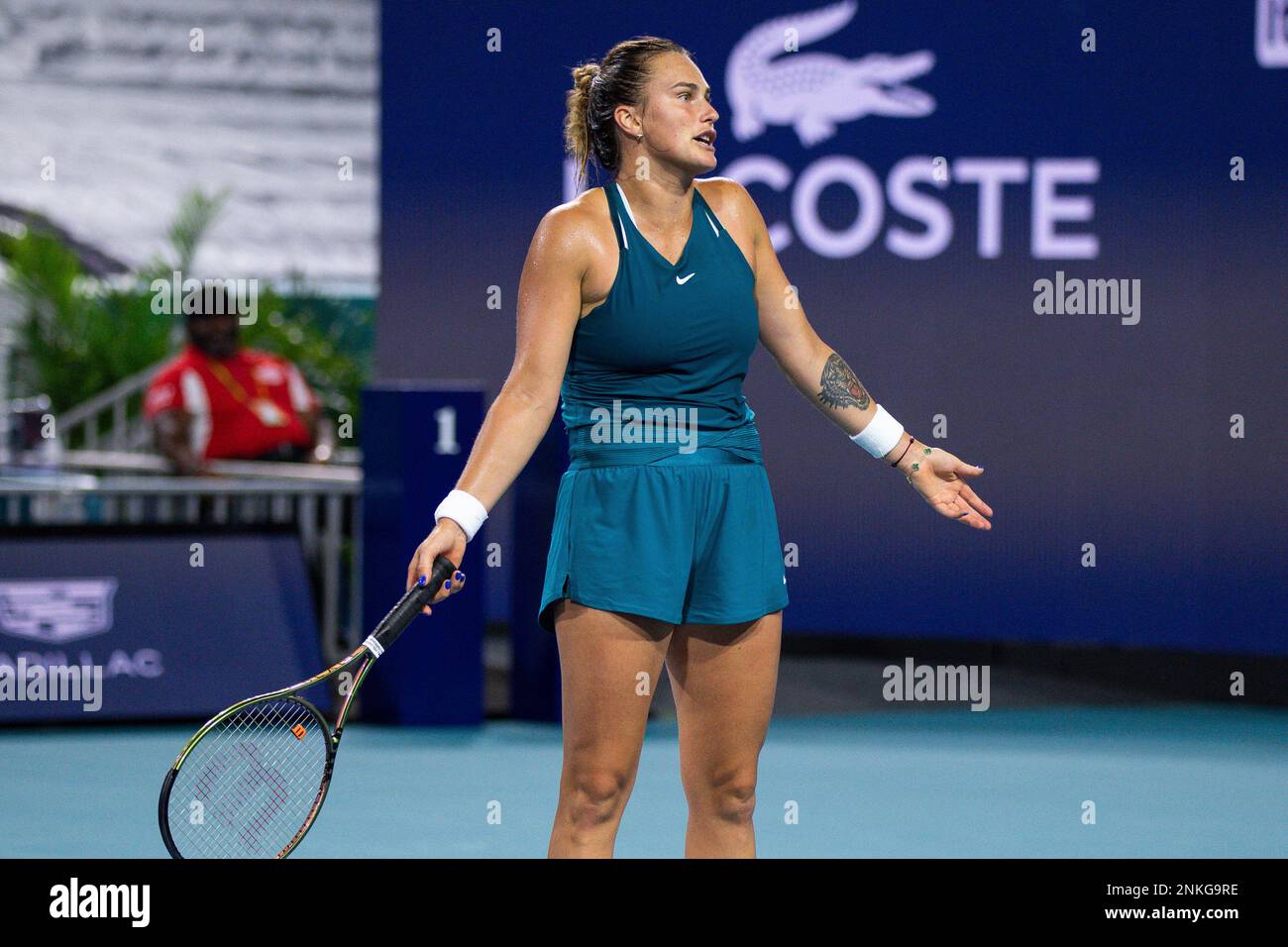 Aryna Sabalenka of Belarus during the Miami Open Tennis tournament on