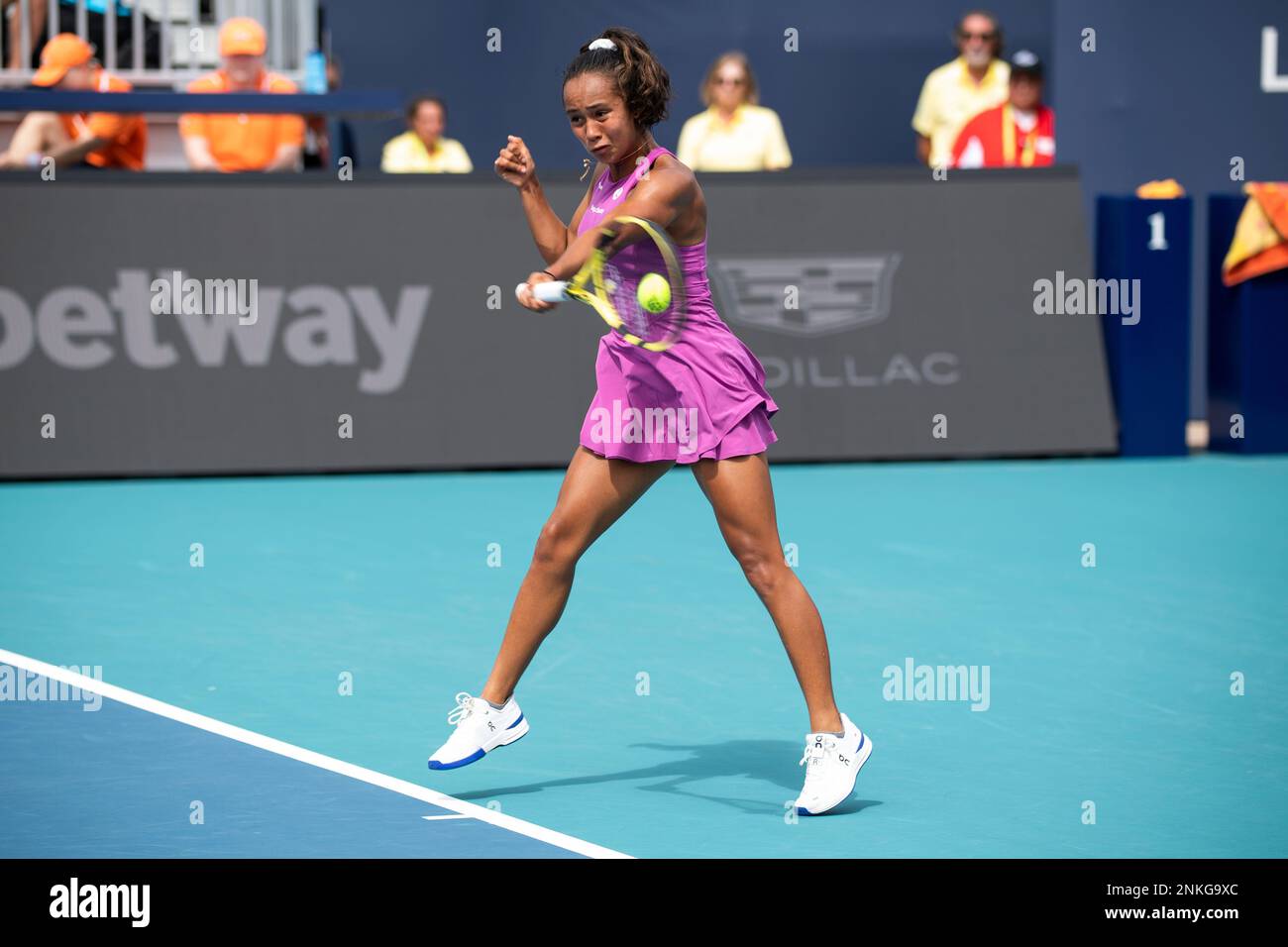 Leylah Annie Fernandez of Canada during the Miami Open Tennis tournament on Thursday, March 24