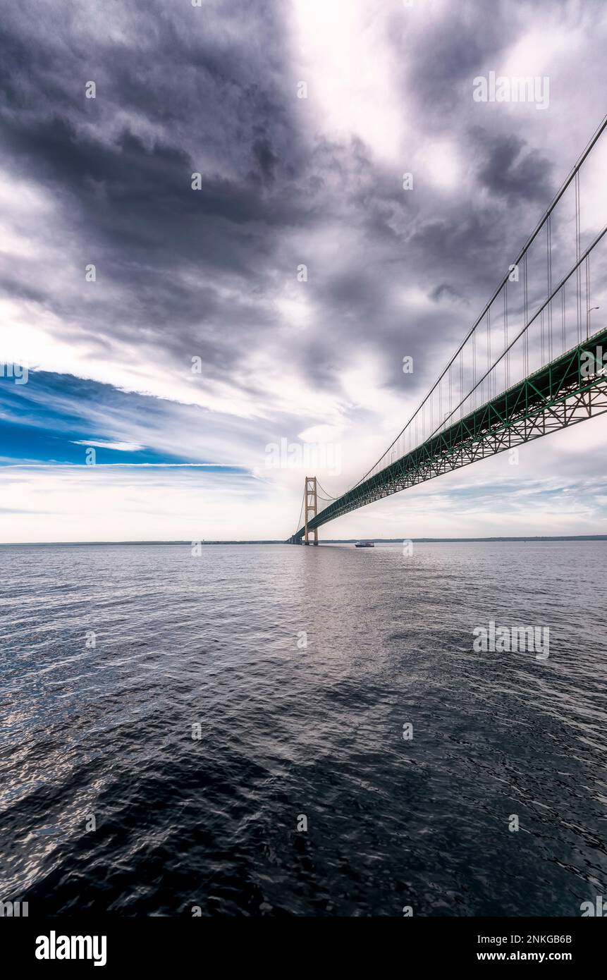 Mackinac Suspension Bridge crossing the straits of Mackinac connecting