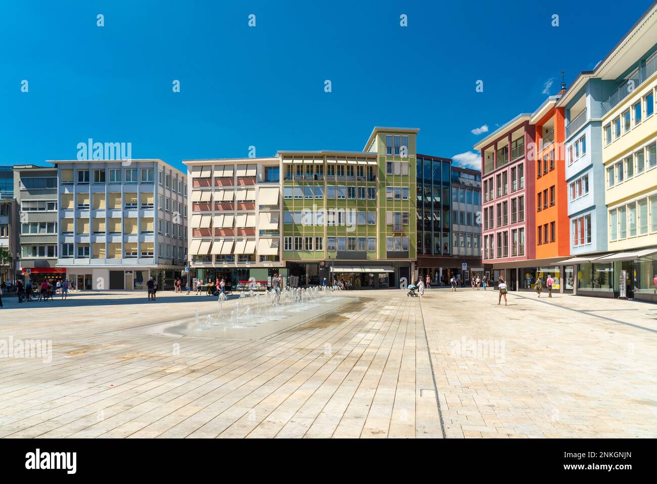 City hall and modern buildings at town square on sunny day, Stuttgart ...