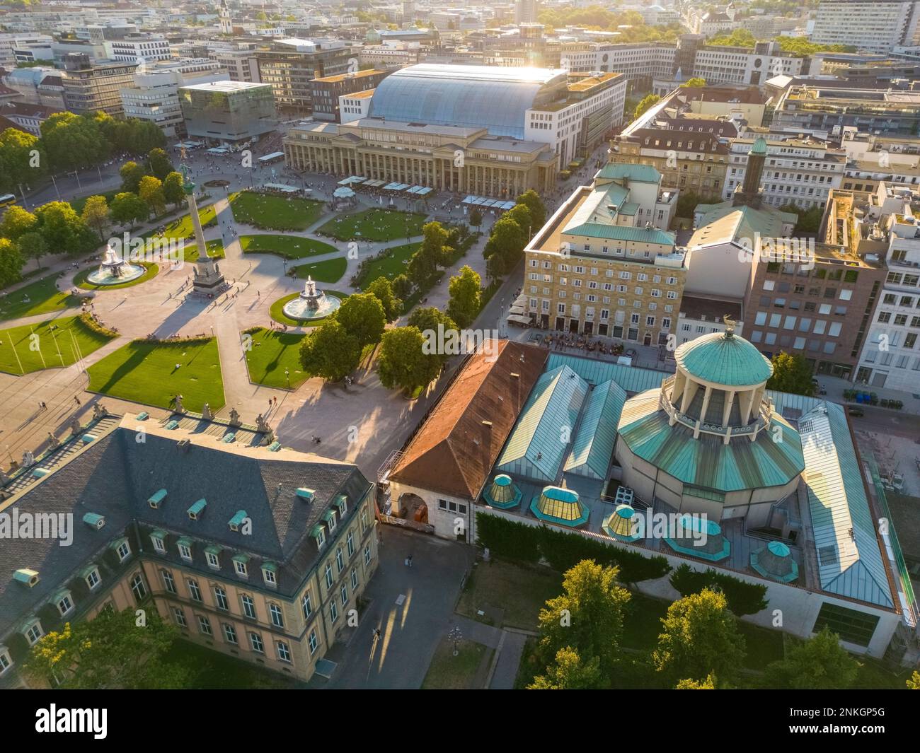 Drone view of Schlossplatz square in city, Stuttgart, Germany Stock Photo