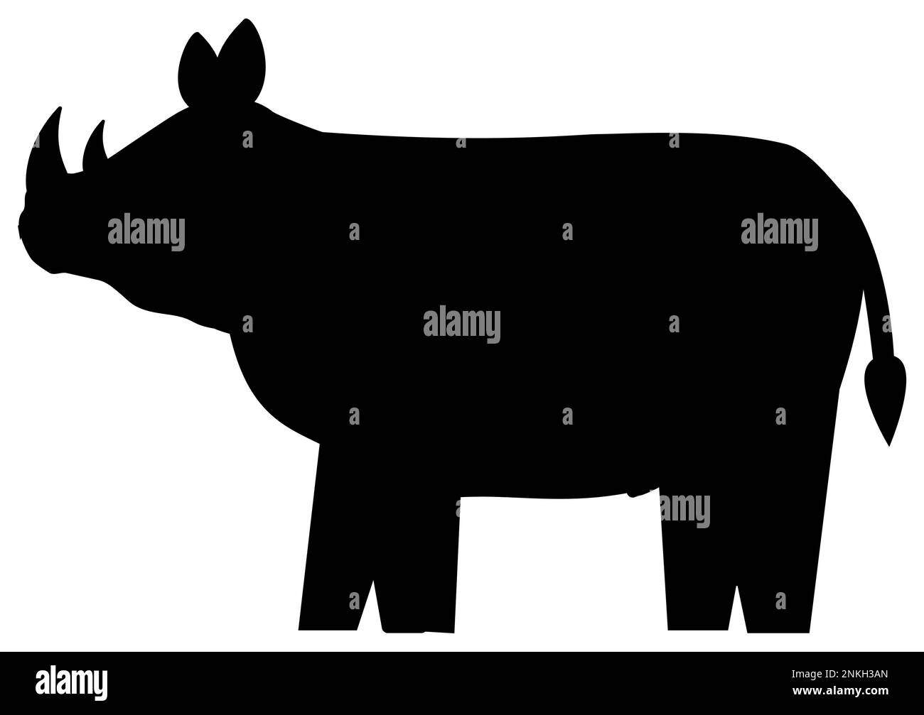 Silhouette of a rhino standing on isolated white background. Rhinoceros side view profile. Stock Vector