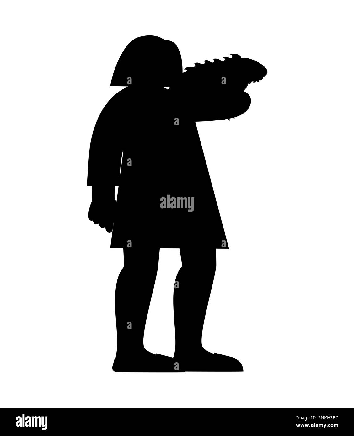 Black silhouette of a girl carrying a chameleon in hand Stock Vector