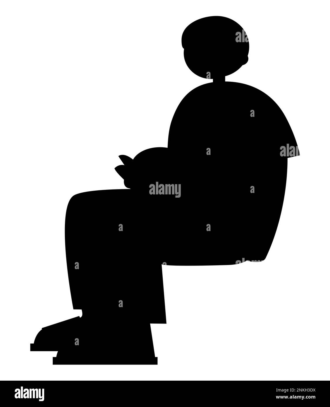 Black silhouette of a man sitting with a rabbit(bunny) on his lap Stock