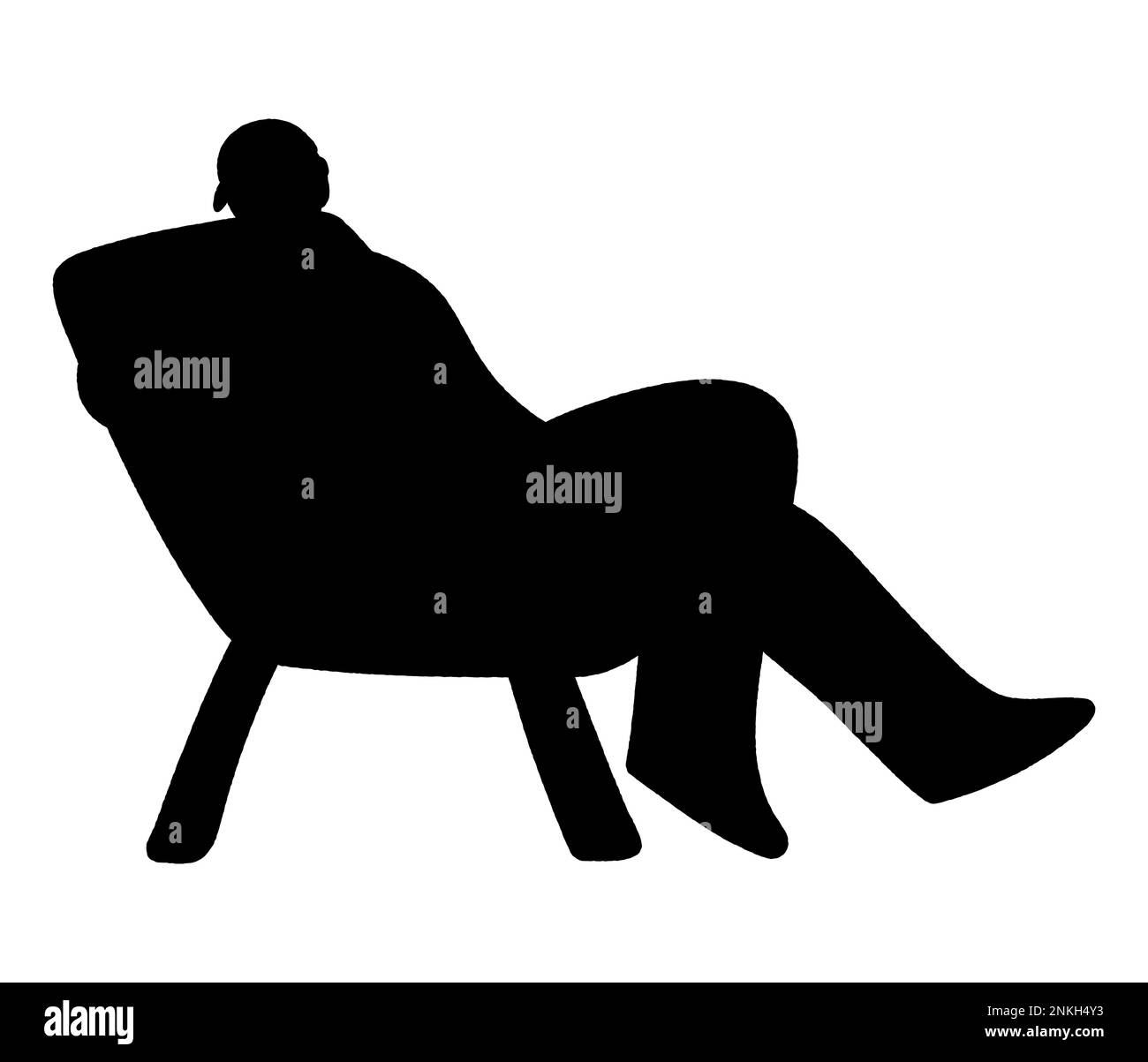 Black silhouette of a man sitting on a chair, cozy at home, office work, or work-from-home logo Stock Vector
