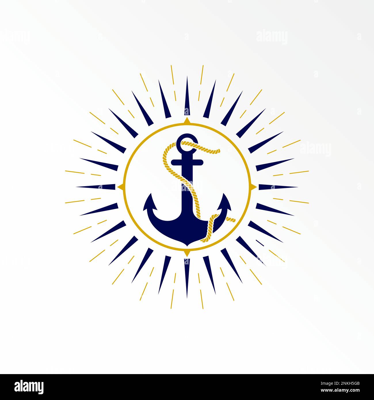 Simple and unique rope anchor with circle compass or around sun ray image graphic icon logo design abstract concept vector stock sailor or beach Stock Vector