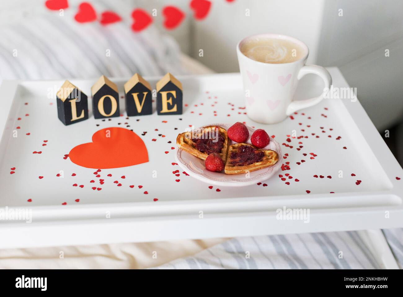 Love text by heart shape in breakfast tray Stock Photo