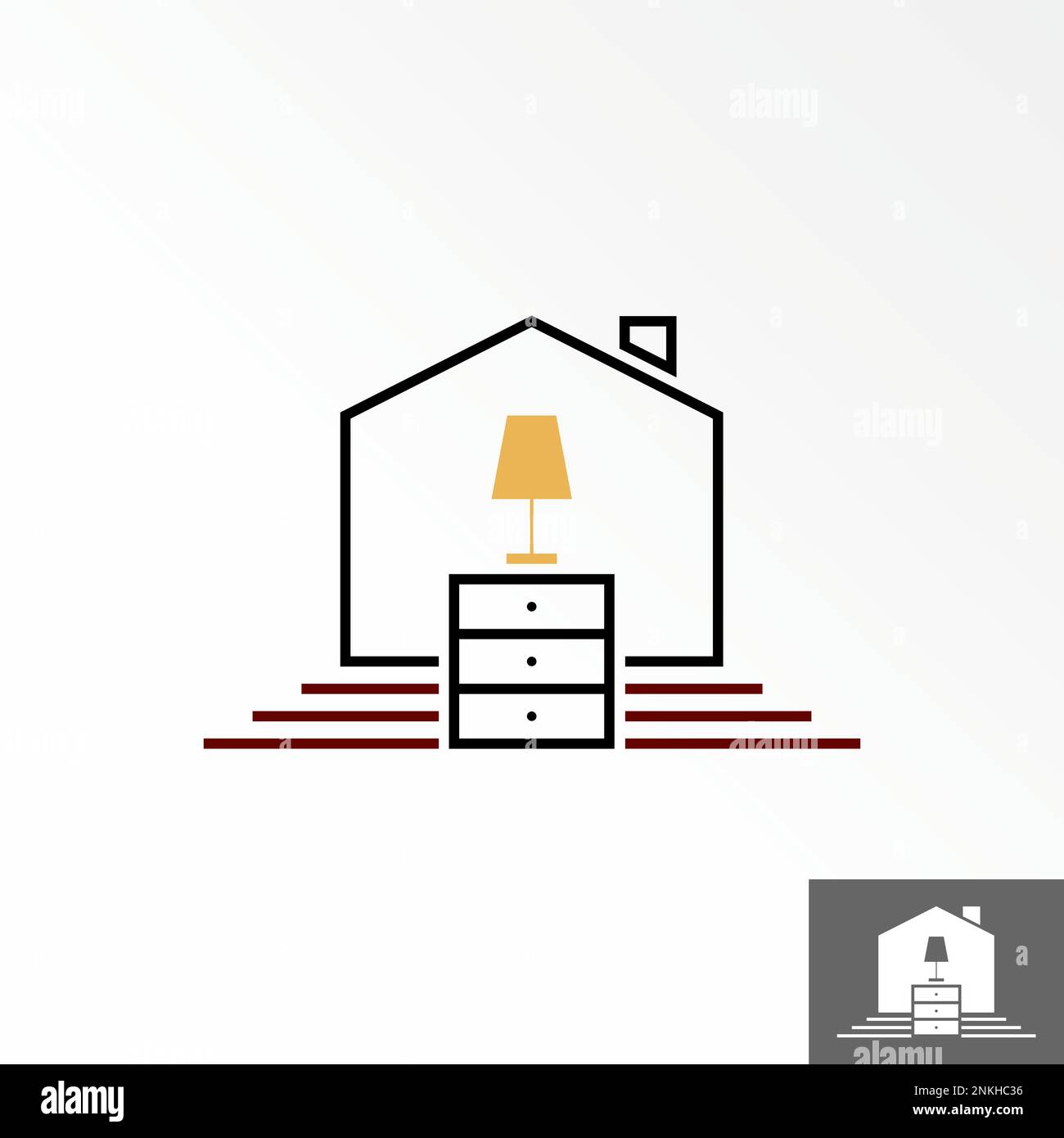 Simple roof house or home with window, table or sideboard, ladder, and lamp graphic icon logo design abstract concept vector stock property interior Stock Vector