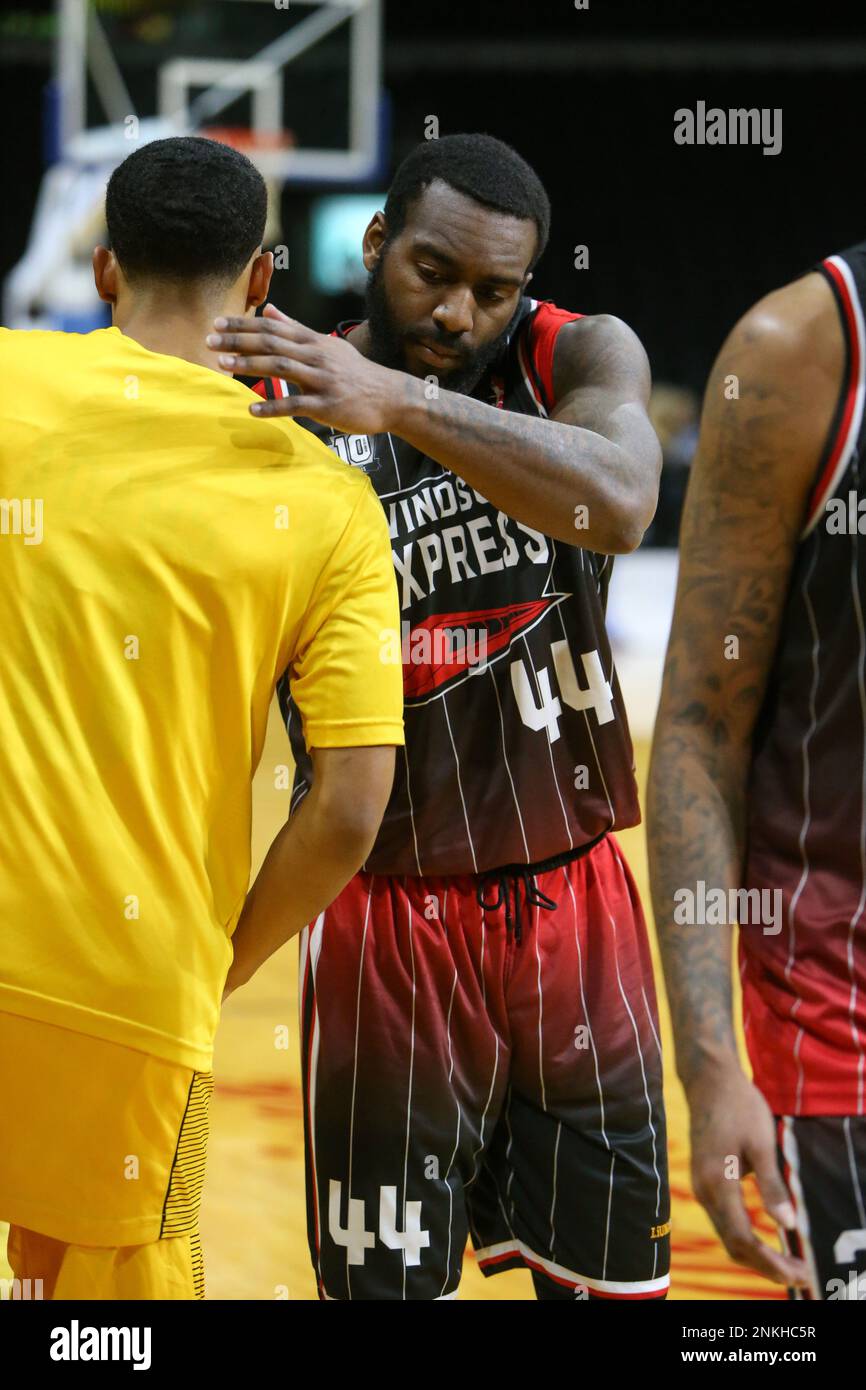 Feb 23 2023, London Ontario Canada, The London Lightning defeat the Windsor Express 98 - 91 in regular season play. Kobie Williams(44) of the Windsor Stock Photo